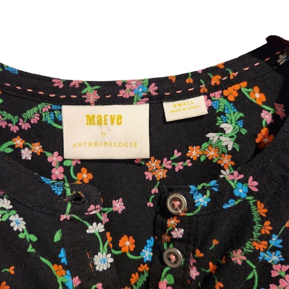 Anthropologie Maeve Avignon Floral Top Blouse Small Black Button - Picture 5 of 6